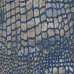 Photo of Navy Blue Gray And Brown Abstract Washable Indoor Outdoor Area Rug