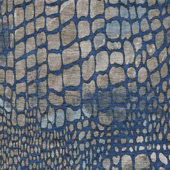 Navy Blue Gray And Brown Abstract Washable Indoor Outdoor Area Rug Photo 5