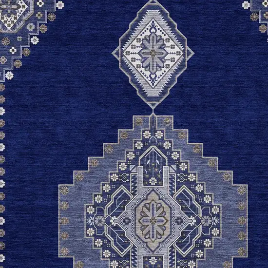 Navy Blue Gray And Brown Oriental Washable Indoor Outdoor Area Rug Photo 6