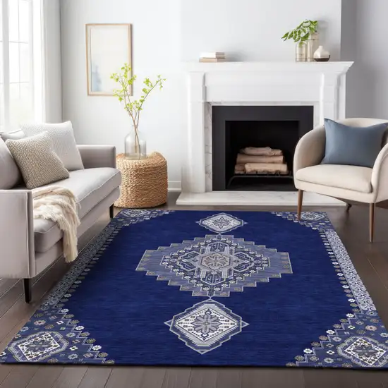 Navy Blue Gray And Brown Oriental Washable Indoor Outdoor Area Rug Photo 9