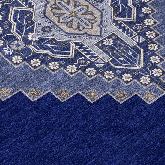 Navy Blue Gray And Brown Oriental Washable Indoor Outdoor Area Rug Photo 4