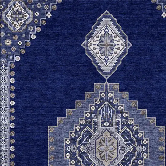 Navy Blue Gray And Brown Oriental Washable Indoor Outdoor Area Rug Photo 6