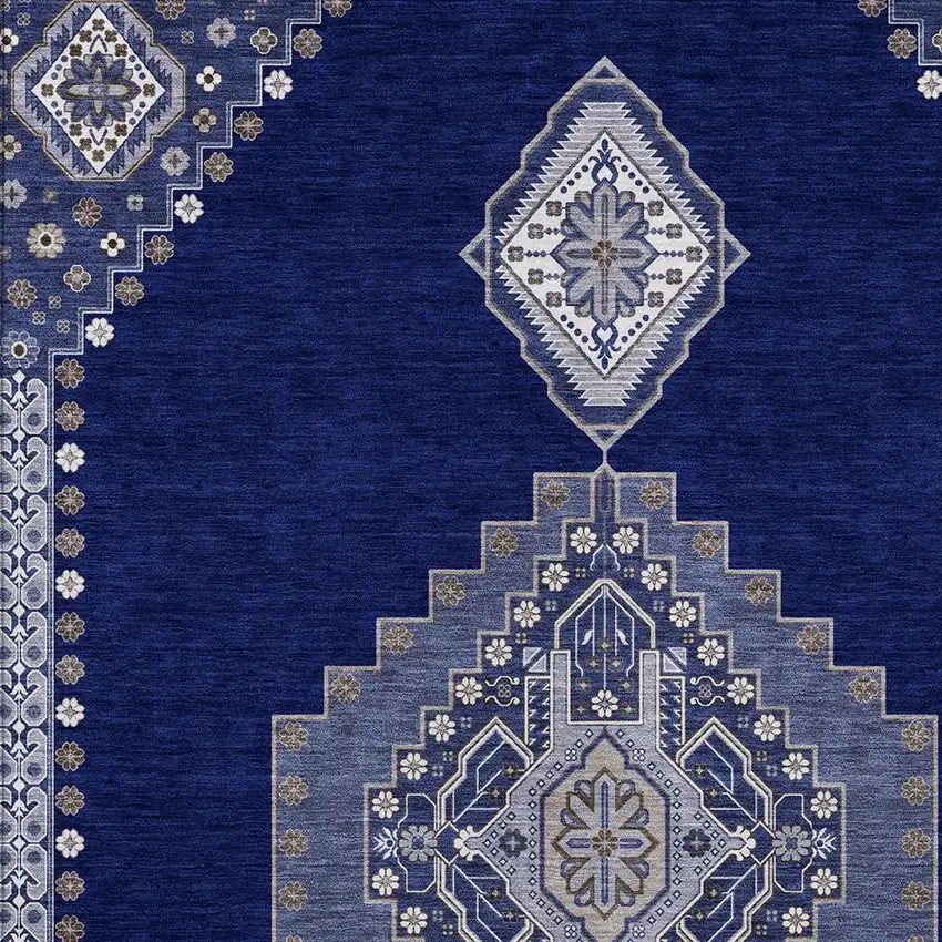 Navy Blue Gray And Brown Oriental Washable Indoor Outdoor Area Rug Photo 6