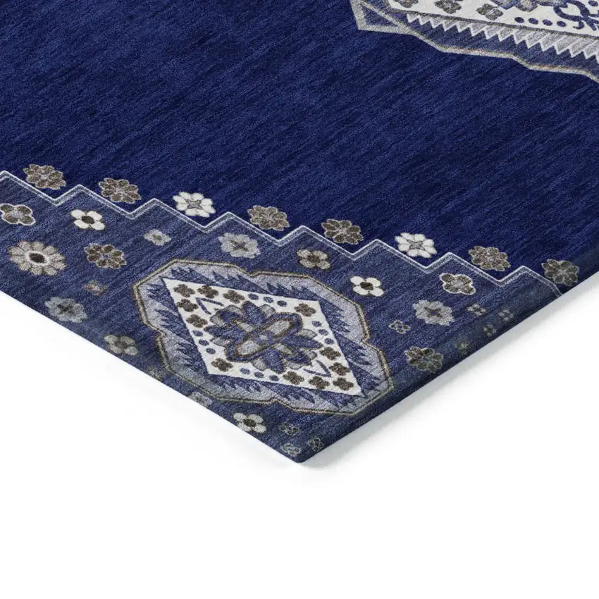 Navy Blue Gray And Brown Oriental Washable Indoor Outdoor Area Rug Photo 5