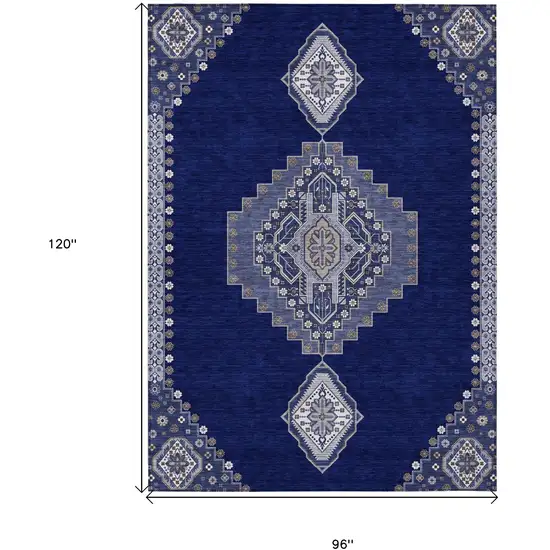 Navy Blue Gray And Brown Oriental Washable Indoor Outdoor Area Rug Photo 3