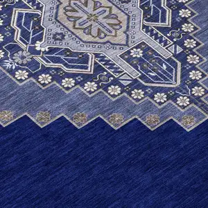 Photo of Navy Blue Gray And Brown Oriental Washable Indoor Outdoor Area Rug