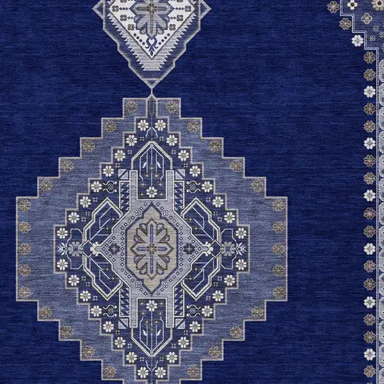 Navy Blue Gray And Brown Oriental Washable Indoor Outdoor Area Rug Photo 6