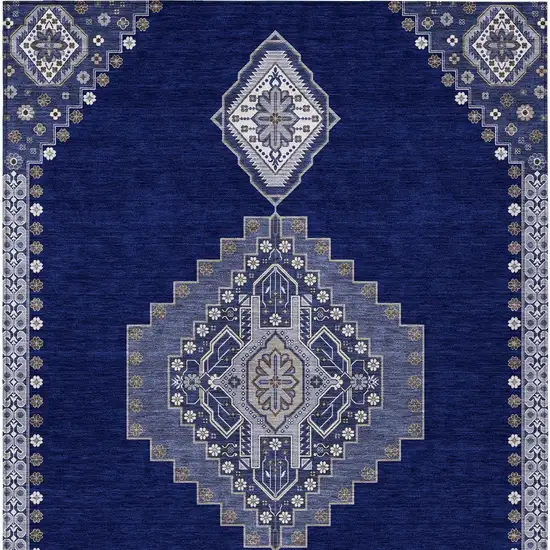 Navy Blue Gray And Brown Oriental Washable Indoor Outdoor Area Rug Photo 6