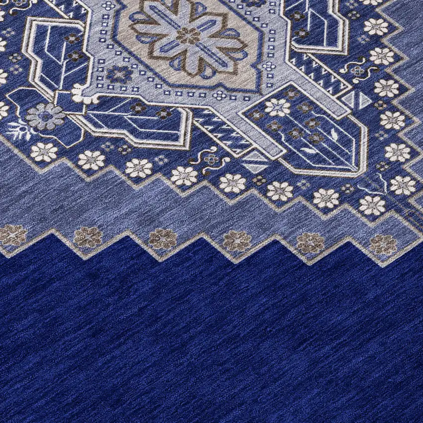 Navy Blue Gray And Brown Oriental Washable Indoor Outdoor Area Rug Photo 4
