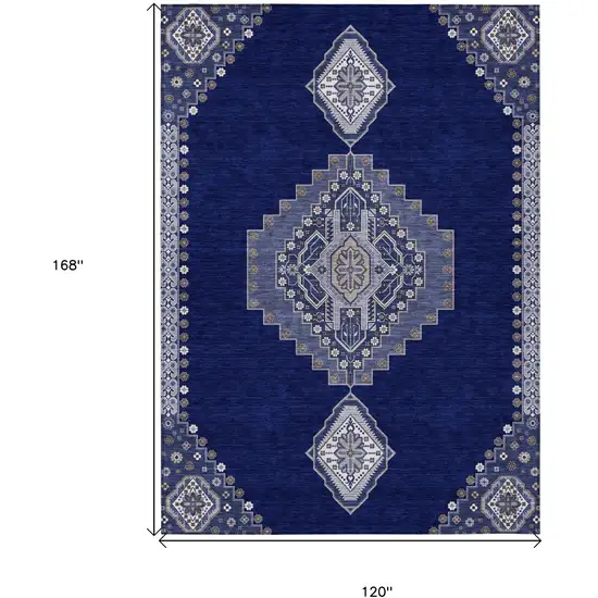 Navy Blue Gray And Brown Oriental Washable Indoor Outdoor Area Rug Photo 3