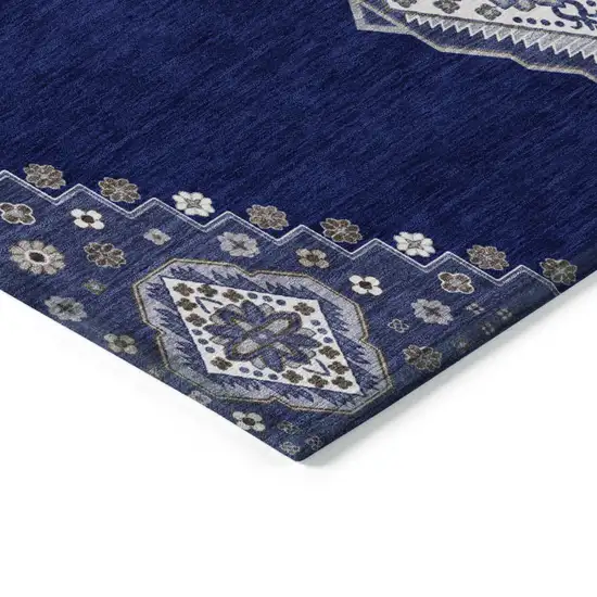 Navy Blue Gray And Brown Oriental Washable Indoor Outdoor Area Rug Photo 5