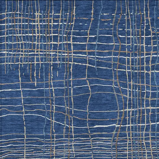 Navy Blue Gray And Brown Striped Washable Indoor Outdoor Area Rug Photo 6