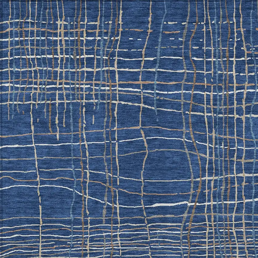 Navy Blue Gray And Brown Striped Washable Indoor Outdoor Area Rug Photo 6