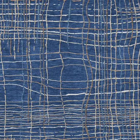 Navy Blue Gray And Brown Striped Washable Indoor Outdoor Area Rug Photo 6
