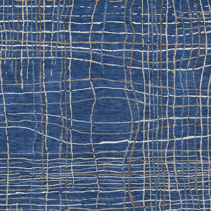 Navy Blue Gray And Brown Striped Washable Indoor Outdoor Area Rug Photo 6