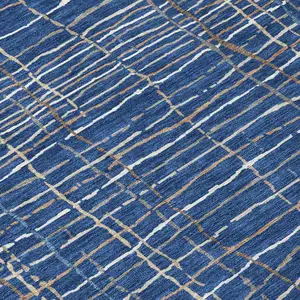 Photo of Navy Blue Gray And Brown Striped Washable Indoor Outdoor Area Rug