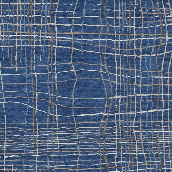 Navy Blue Gray And Brown Striped Washable Indoor Outdoor Area Rug Photo 6