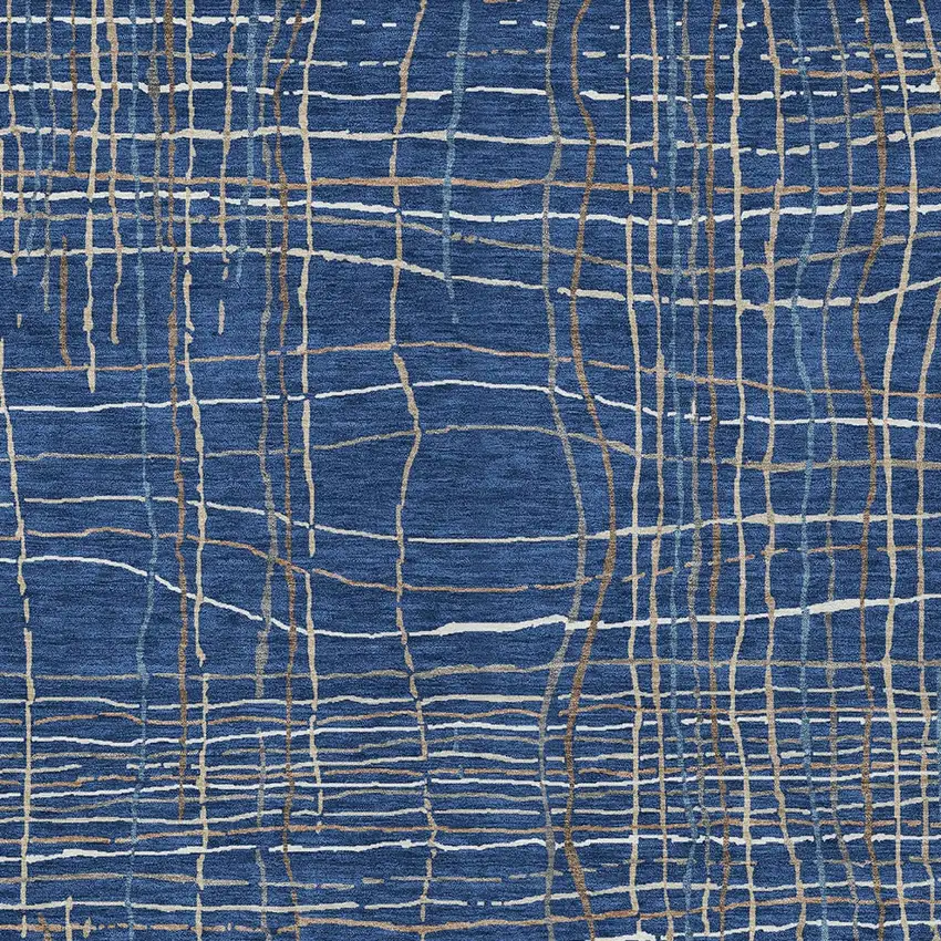 Navy Blue Gray And Brown Striped Washable Indoor Outdoor Area Rug Photo 6