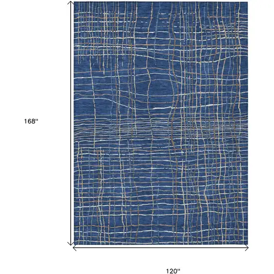 Navy Blue Gray And Brown Striped Washable Indoor Outdoor Area Rug Photo 3