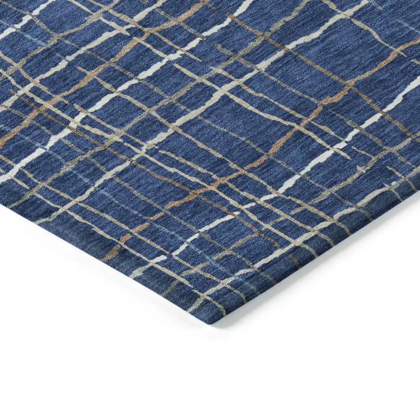 Navy Blue Gray And Brown Striped Washable Indoor Outdoor Area Rug Photo 4