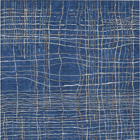 Navy Blue Gray And Brown Striped Washable Indoor Outdoor Area Rug Photo 7