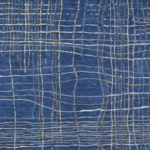 Photo of Navy Blue Gray And Brown Striped Washable Indoor Outdoor Area Rug