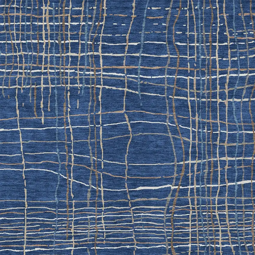 Navy Blue Gray And Brown Striped Washable Indoor Outdoor Area Rug Photo 6