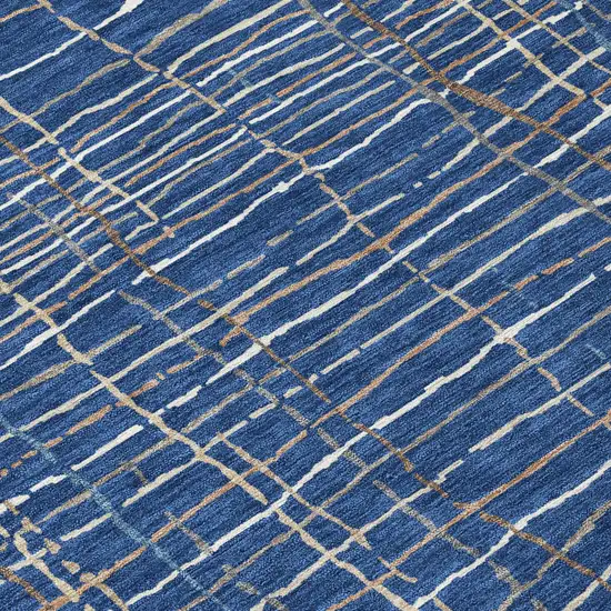 Navy Blue Gray And Brown Striped Washable Indoor Outdoor Area Rug Photo 5