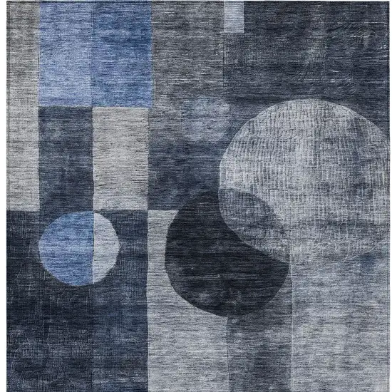 Navy Blue Gray And Charcoal Geometric Washable Indoor Outdoor Area Rug Photo 5