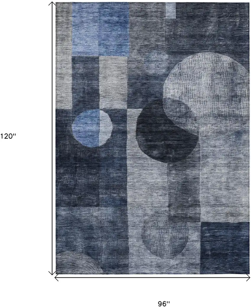 Navy Blue Gray And Charcoal Geometric Washable Indoor Outdoor Area Rug Photo 7