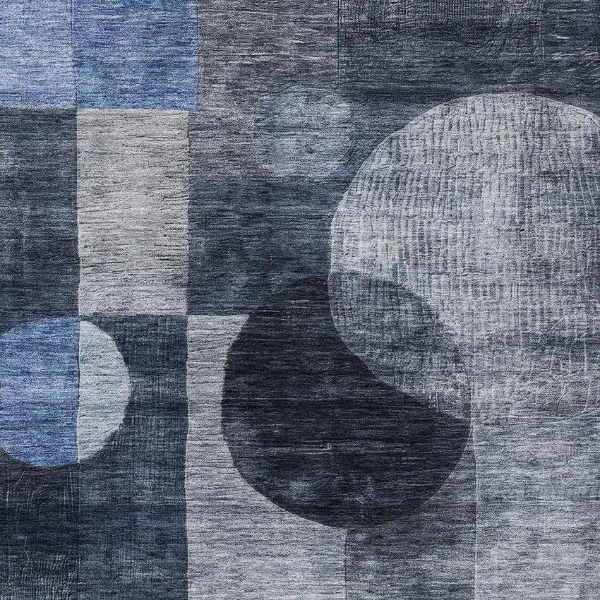Navy Blue Gray And Charcoal Geometric Washable Indoor Outdoor Area Rug Photo 5