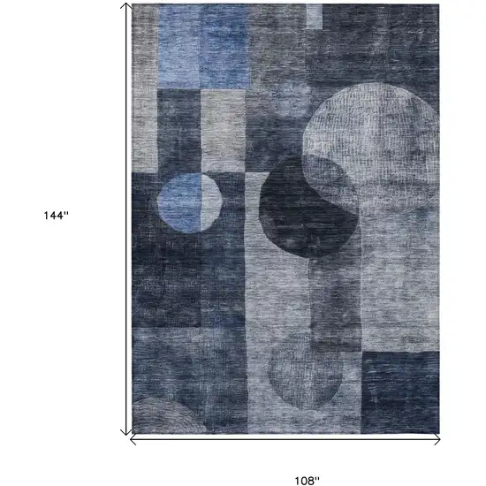 Navy Blue Gray And Charcoal Geometric Washable Indoor Outdoor Area Rug Photo 7