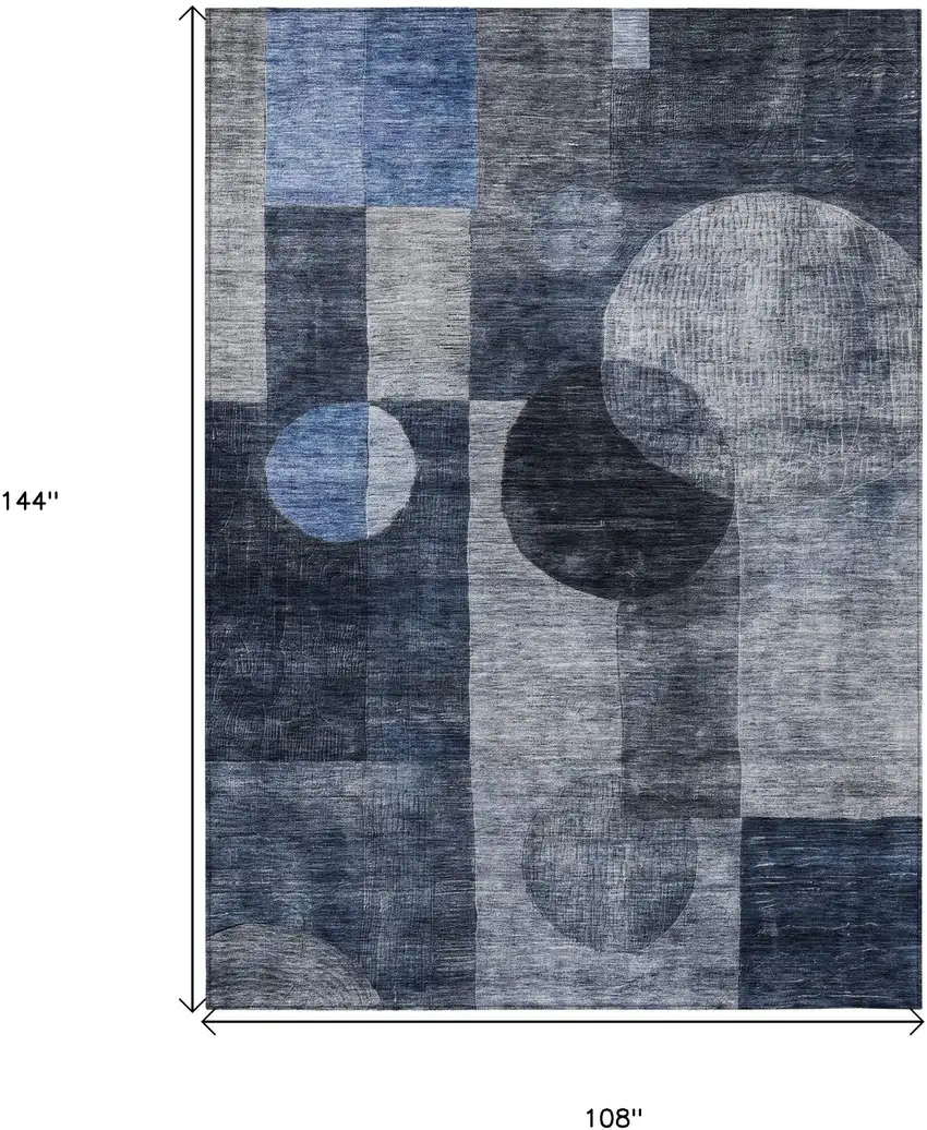 Navy Blue Gray And Charcoal Geometric Washable Indoor Outdoor Area Rug Photo 7