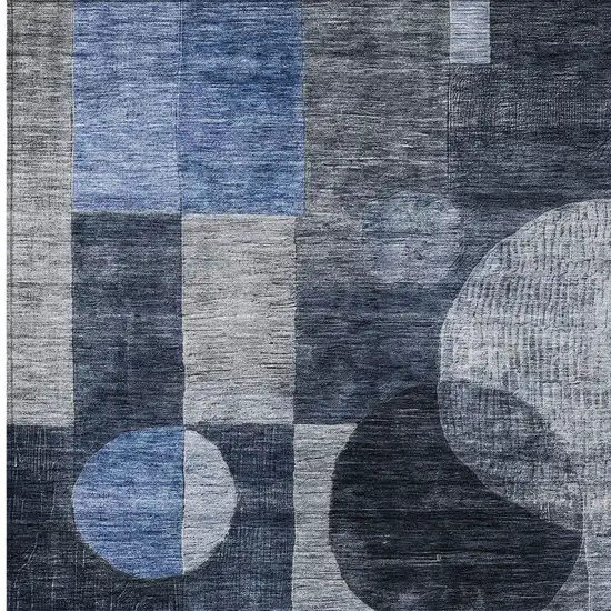 Navy Blue Gray And Charcoal Geometric Washable Indoor Outdoor Area Rug Photo 5