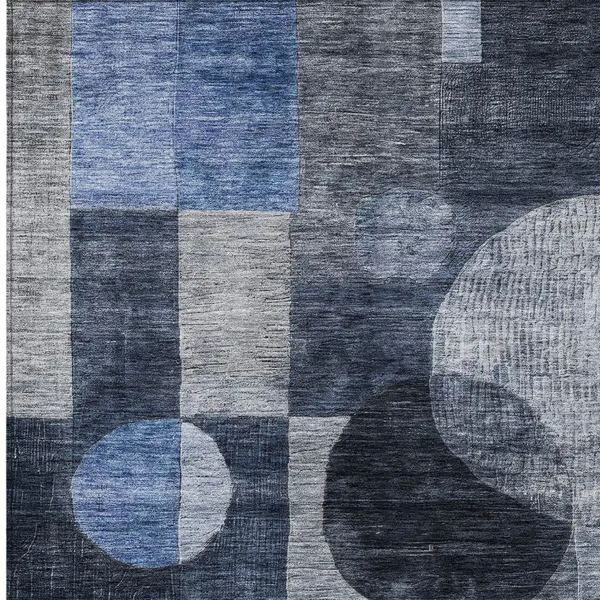 Navy Blue Gray And Charcoal Geometric Washable Indoor Outdoor Area Rug Photo 5