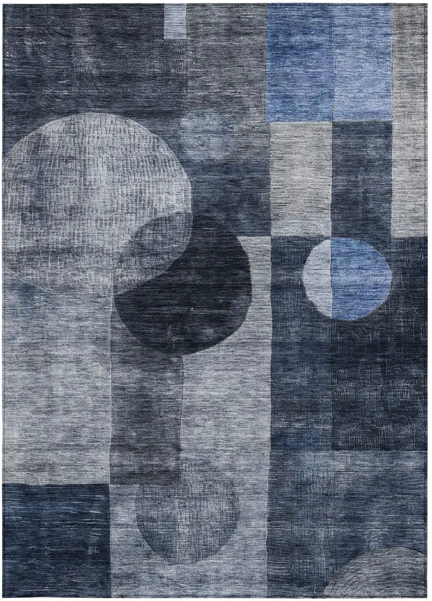 Navy Blue Gray And Charcoal Geometric Washable Indoor Outdoor Area Rug Photo 6