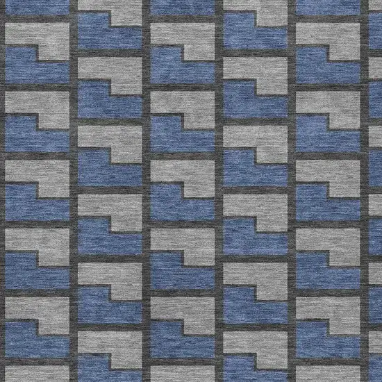 Navy Blue Gray And Charcoal Geometric Washable Indoor Outdoor Area Rug Photo 2