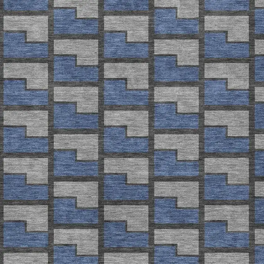 Navy Blue Gray And Charcoal Geometric Washable Indoor Outdoor Area Rug Photo 2