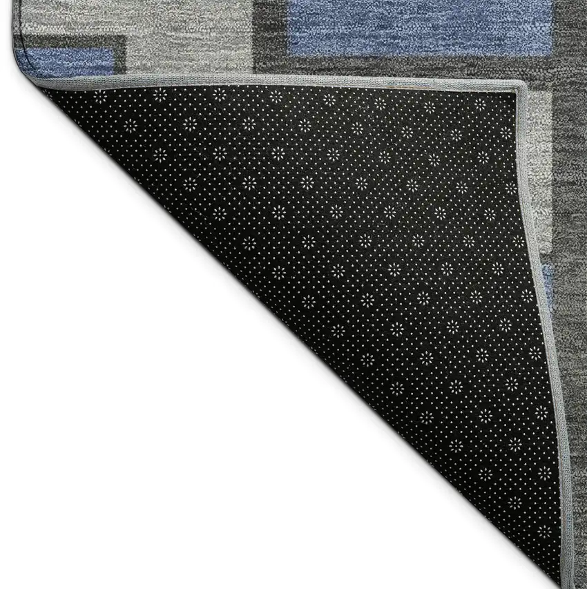 Navy Blue Gray And Charcoal Geometric Washable Indoor Outdoor Area Rug Photo 9