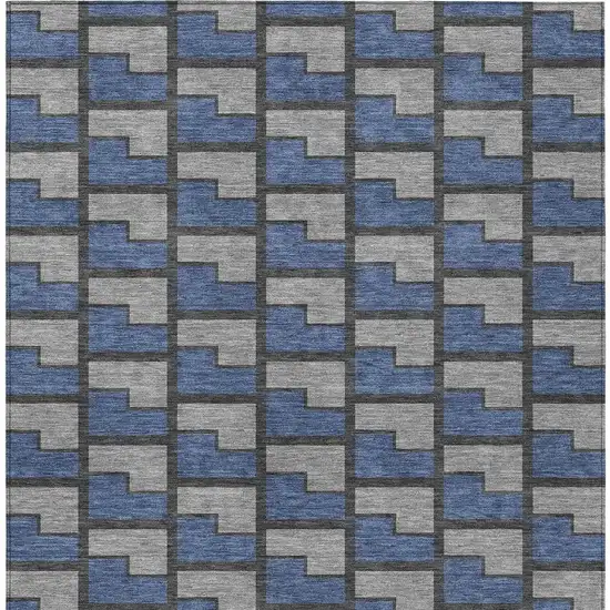 Navy Blue Gray And Charcoal Geometric Washable Indoor Outdoor Area Rug Photo 2