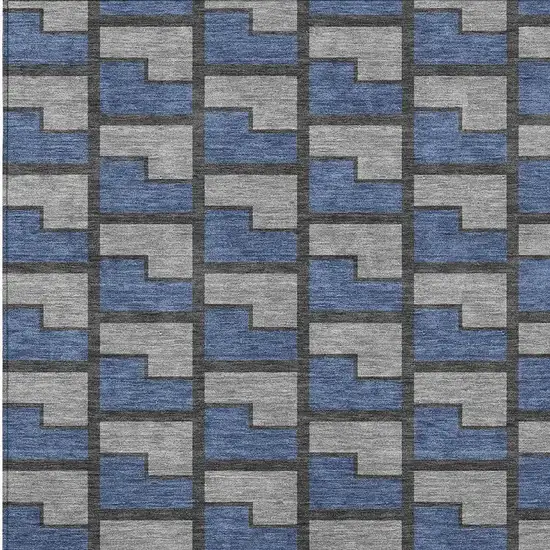 Navy Blue Gray And Charcoal Geometric Washable Indoor Outdoor Area Rug Photo 2