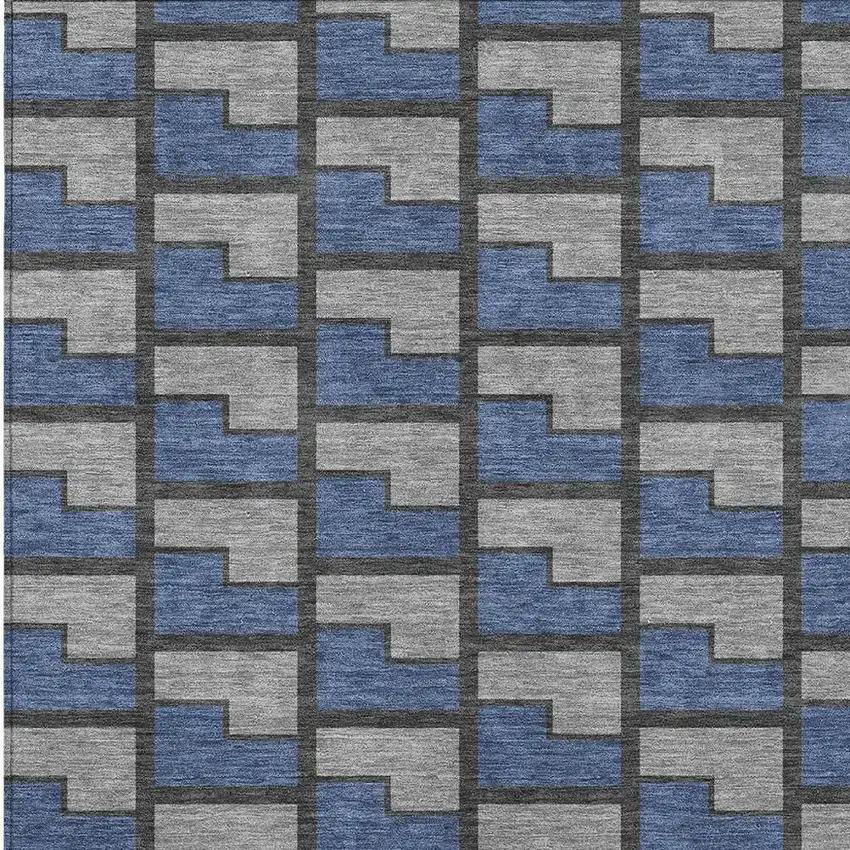 Navy Blue Gray And Charcoal Geometric Washable Indoor Outdoor Area Rug Photo 2