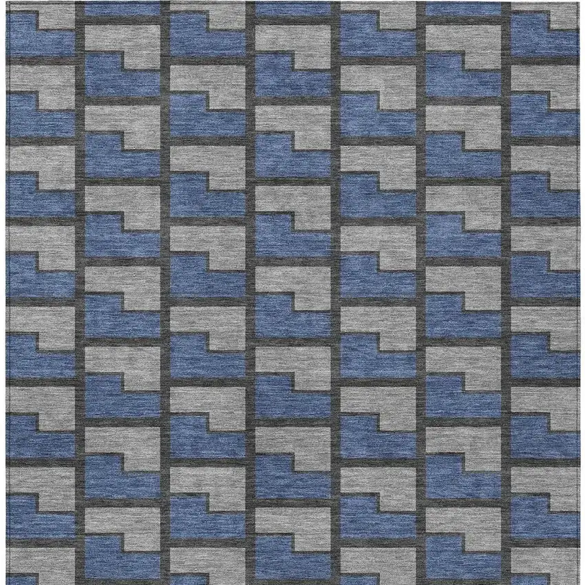 Navy Blue Gray And Charcoal Geometric Washable Indoor Outdoor Area Rug Photo 3