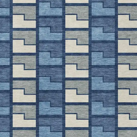 Navy Blue Gray And Charcoal Geometric Washable Indoor Outdoor Area Rug Photo 2