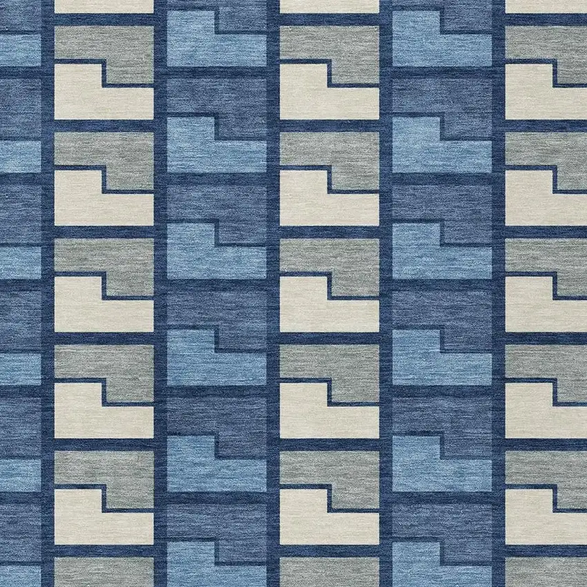 Navy Blue Gray And Charcoal Geometric Washable Indoor Outdoor Area Rug Photo 2