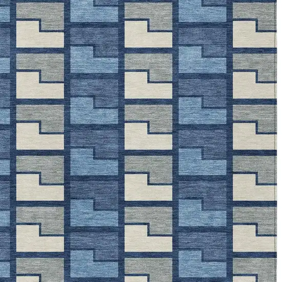Navy Blue Gray And Charcoal Geometric Washable Indoor Outdoor Area Rug Photo 2