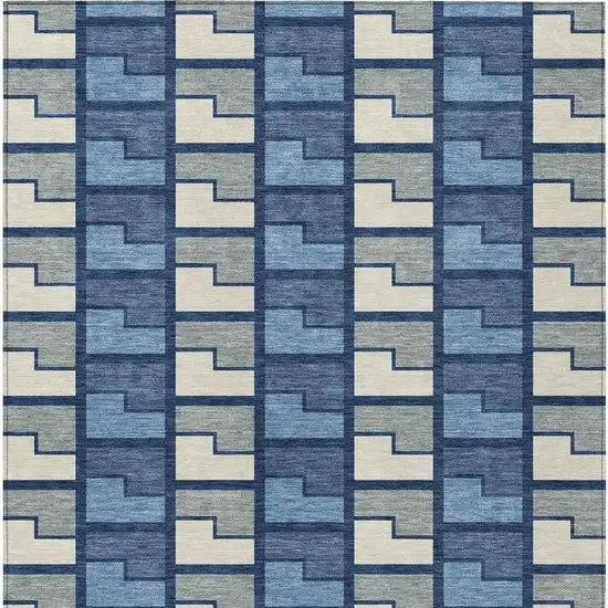 Navy Blue Gray And Charcoal Geometric Washable Indoor Outdoor Area Rug Photo 3