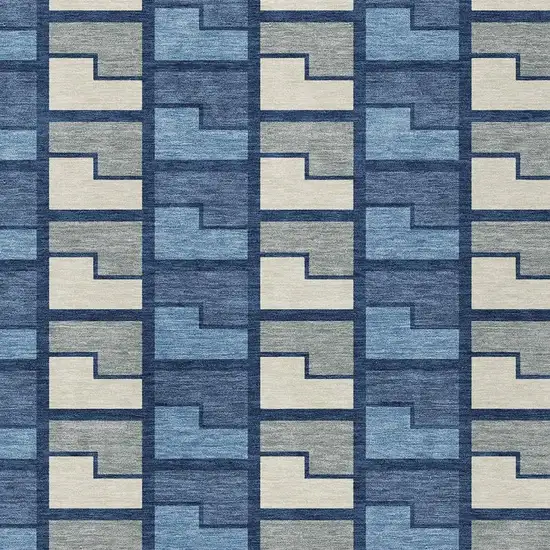 Navy Blue Gray And Charcoal Geometric Washable Indoor Outdoor Area Rug Photo 2