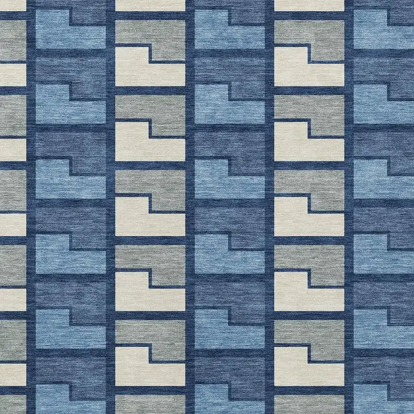 Navy Blue Gray And Charcoal Geometric Washable Indoor Outdoor Area Rug Photo 2