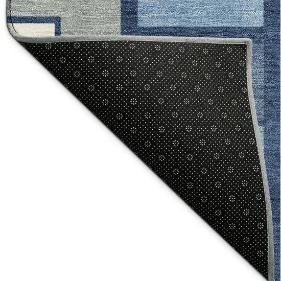 Navy Blue Gray And Charcoal Geometric Washable Indoor Outdoor Area Rug Photo 9